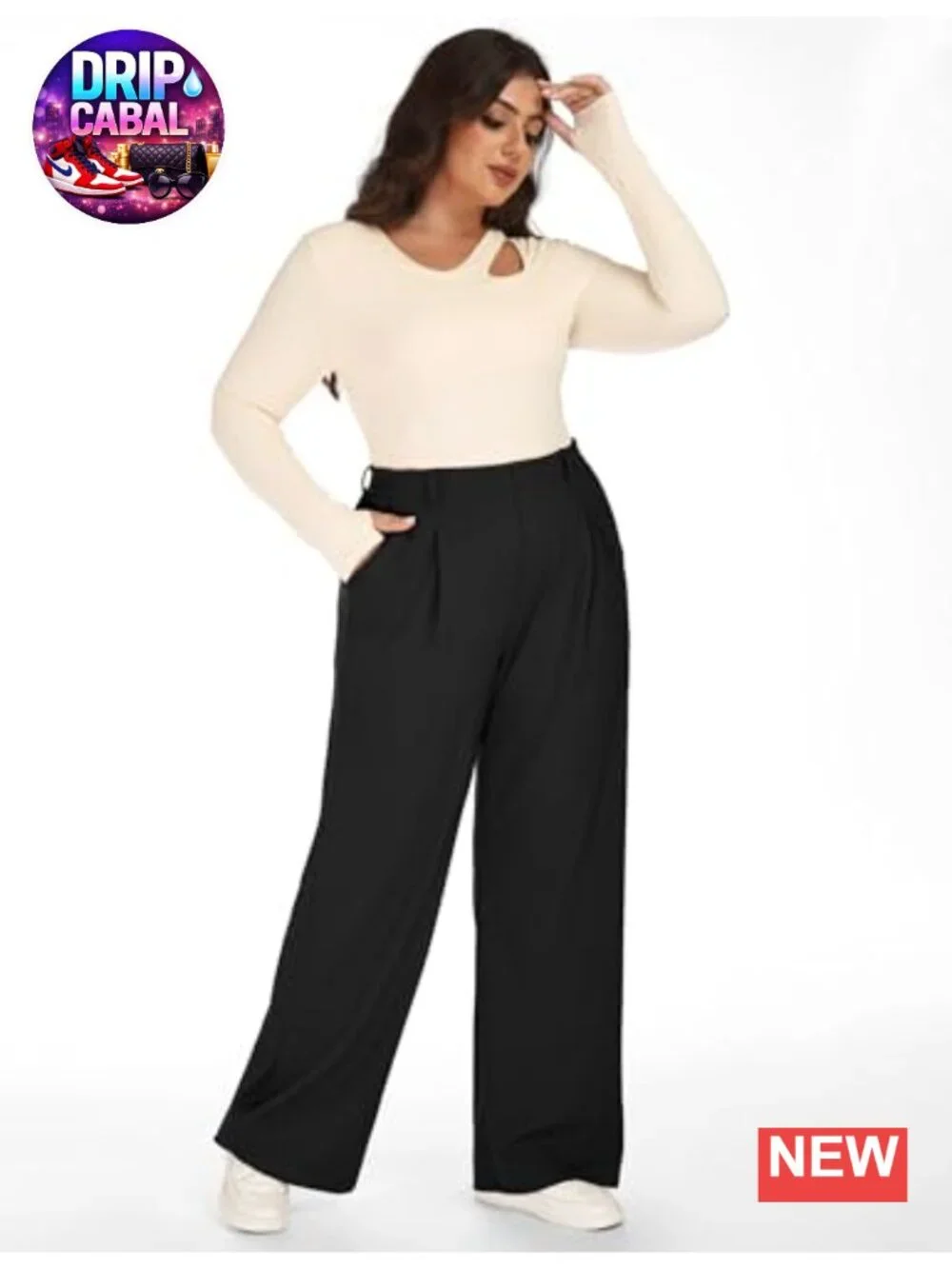 Plus Size Pull On Wide Leg Work Pants Women High Waisted Dress Pants Business